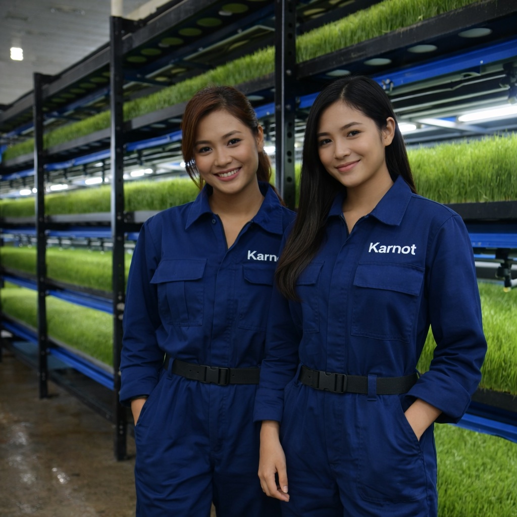 Technicians with hydrogreen fodder system on a farm