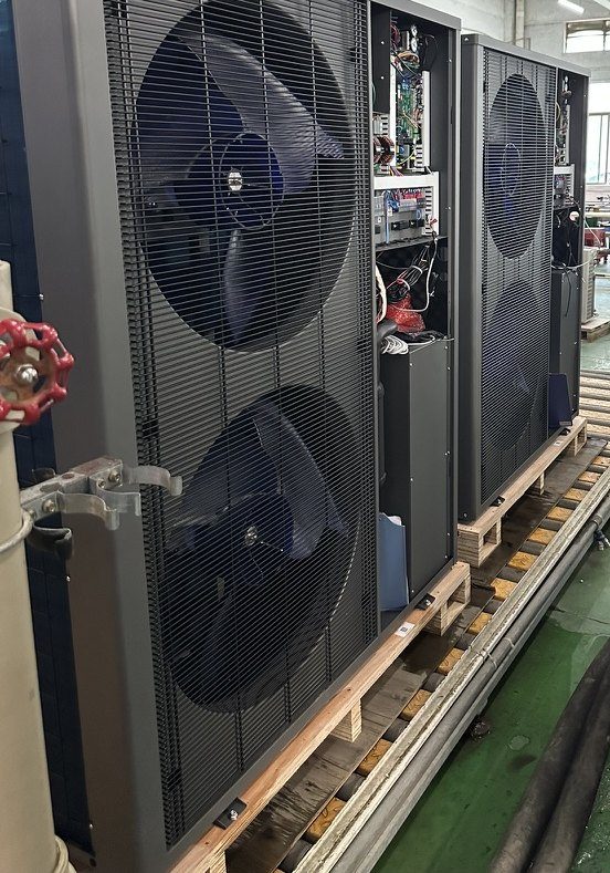 Two large twin-fan iHEAT units on the production line